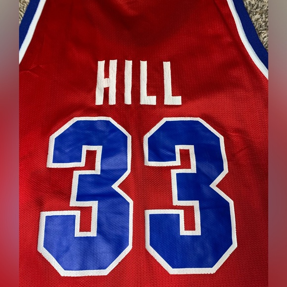 90s Vintage Champion Grant Hill Mens 48 L/XL Detroit Pistons Red NBA Jersey - Picture 3 of 8